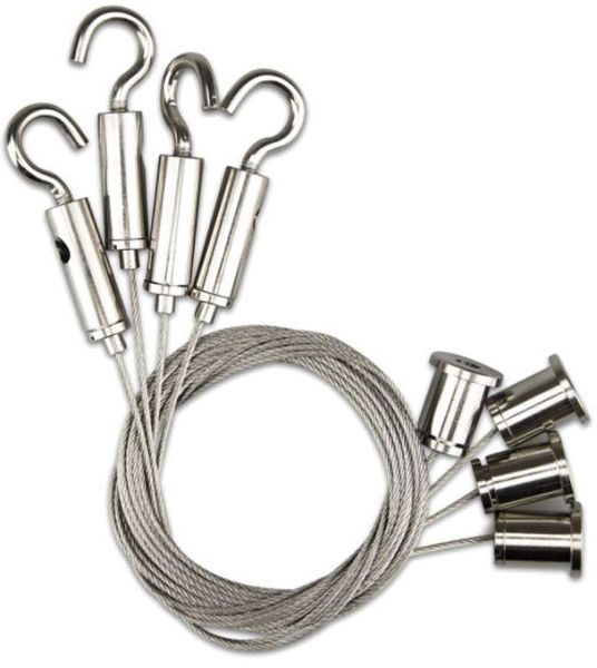 ISOLED Seilabhängung (4 Stk) mit Deckenverschraubung und Gegenstück mit Haken inkl. Stahlseile