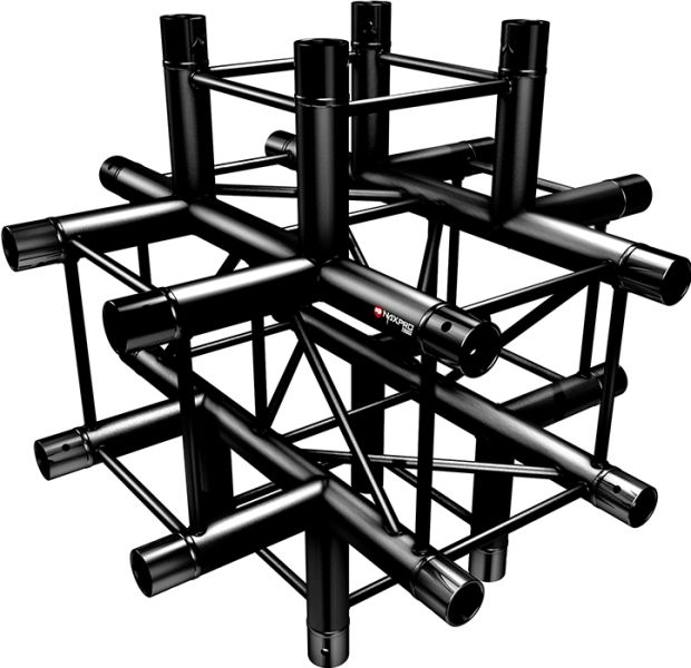 Naxpro-Truss FD 24 C65 90° 6 Weg Winkel RAL9005 - Schwarz - Seidenmatt