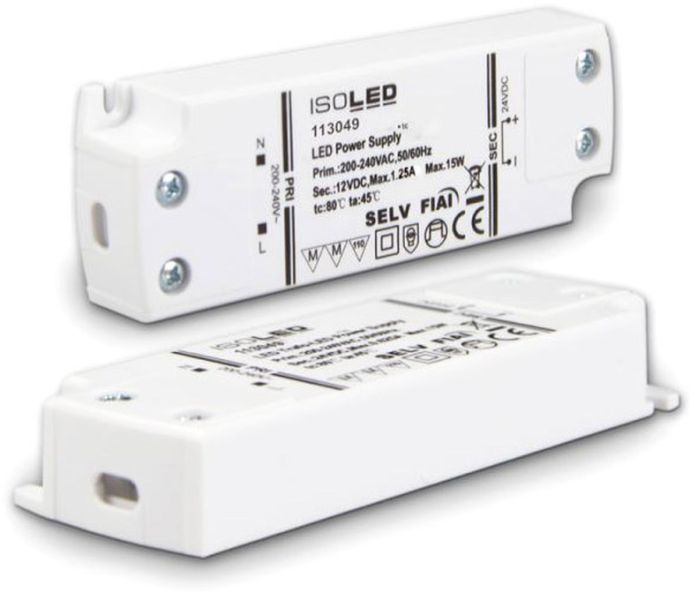 ISOLED LED Trafo 12V/DC, 0-15W, ultraflach, SELV