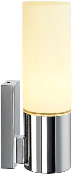 DEVIN SINGLE Wandleuchte, rund, chrom, satiniertes Glas, E14 max. 15W, IP4 -B-Stock-