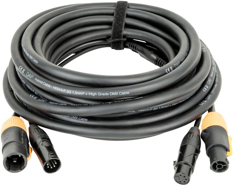 DAP-Audio FP23 Hybrid Cable - Power Pro True & 5-pin XLR - DMX / Power 10 m, schwarze Ummantelung