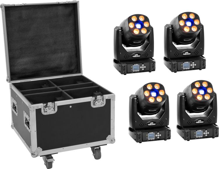 EUROLITE Set 4x LED TMH-H90 + Case mit Rollen