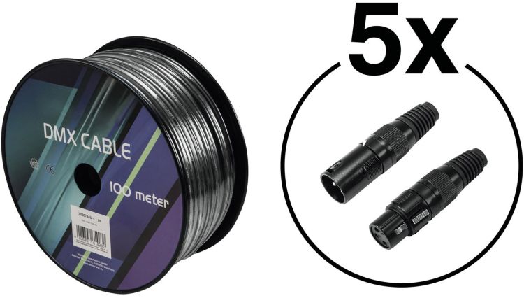 EUROLITE Set DMX Kabel 2x0,22 100m sw + 10 Verbinder