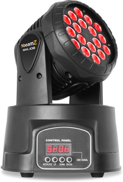 beamZ MHL108MK3 Mini Moving Head 18x 3W 3-in-1 RGB LEDs
