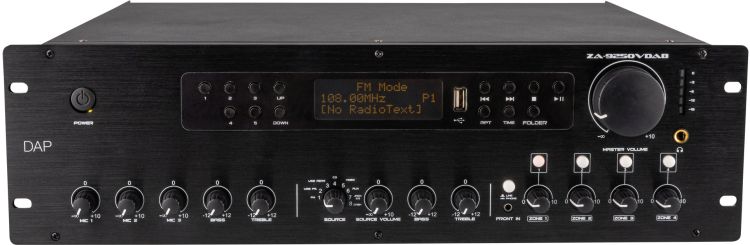 DAP-Audio ZA-9250VDAB 250 W 100 V 4-Zonen-Mischverstärker mit einstellbaren Zonenlautstärken