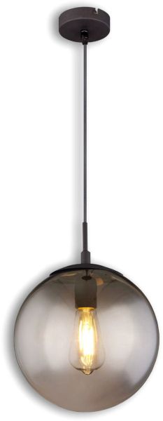 ISOLED Hängeleuchte Metall schwarz, rund, rauchglas, 1xE27 Fassung, exkl. Leuchtmittel