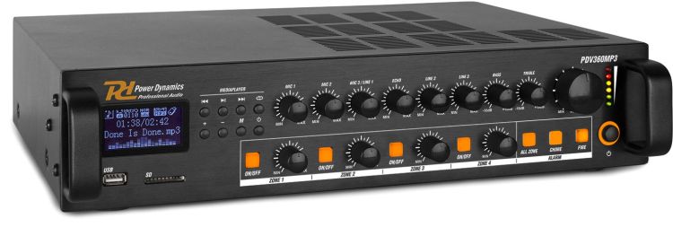 Power Dynamics PDV360MP3 PA-Mixer-Verstärker 360W/100V 4 Zonen