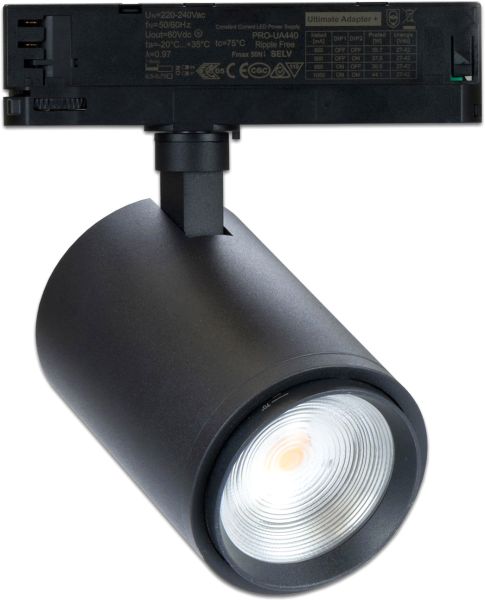 ISOLED 3-PH Schienen-Strahler fokussierbar, 34W, 20°-70°, schwarz matt, Bread 2700K