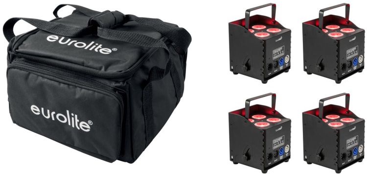 EUROLITE Set 4x AKKU UP-4 QCL Spot QuickDMX MK2 (Lichtstarkes Akku-LED-Uplight) + Soft-Bag