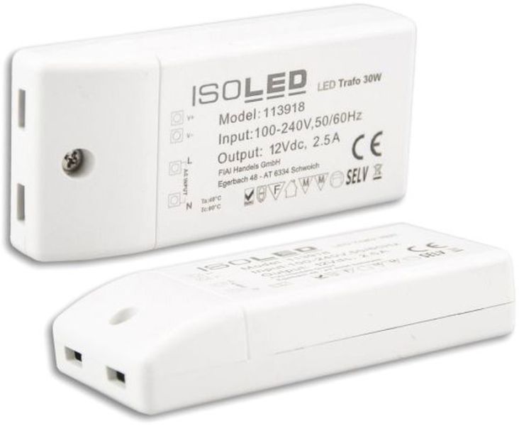 ISOLED LED Trafo 12V/DC, 0-30W, kompakt, SELV